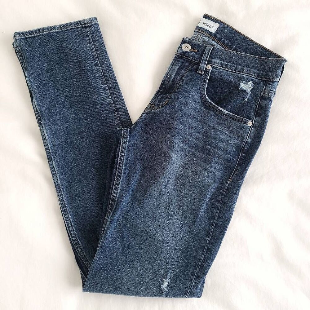 Hudson Mens Stretch Distressed Blake Slim Straight Leg Denim Jeans Blue‎ Size 30